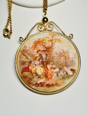 French Baroque Scene Vintage Pendant Necklace
